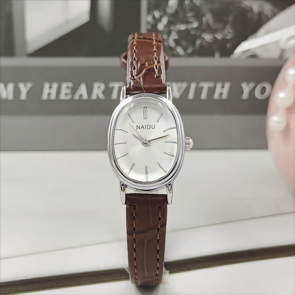 Luxury Watch With Leather Strap - Moda Marka Kadın Oval Kadranlı Saat