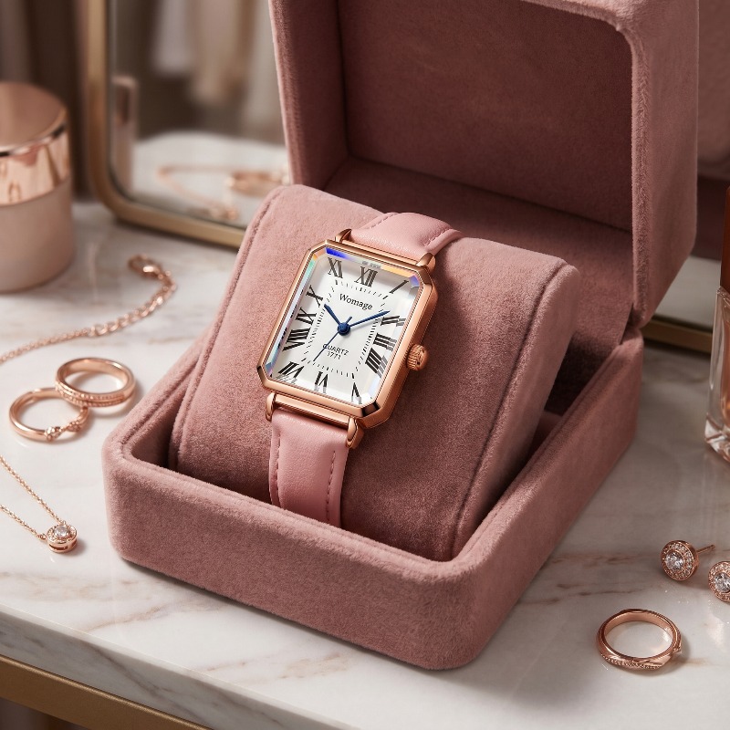 Luxury Watch With Leather Strap - Moda Dikdörtgen Kuvars Saatler Kadınlar için