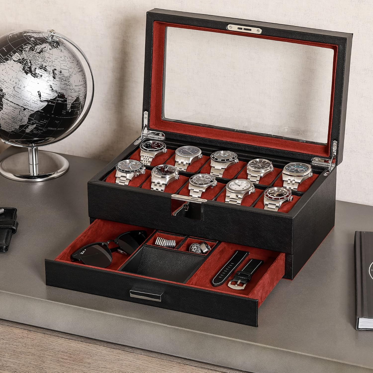 10 Bölmeli Deri Saat Kutusu, V - Luxury Watch Organizer incelemesi ve fiyatı